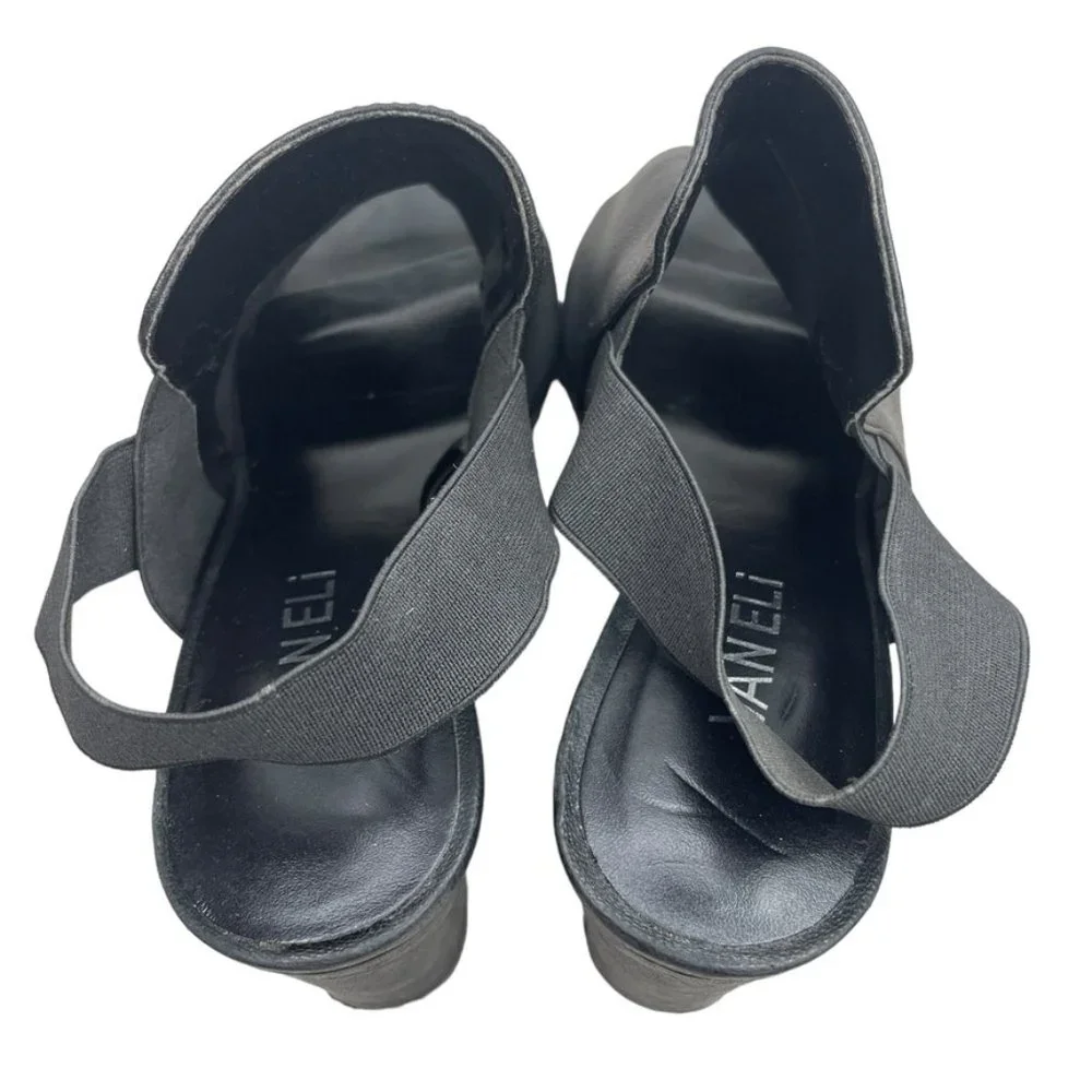 Van Eli Black Leather Open Toe Block Heel Elastic Slingback Sandals Size 8M‎